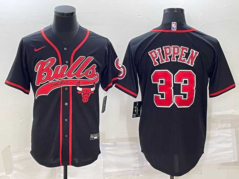 Men%27s Chicago Bulls #33 Scottie Pippen Black With Patch Cool Base Stitched Baseball Jersey